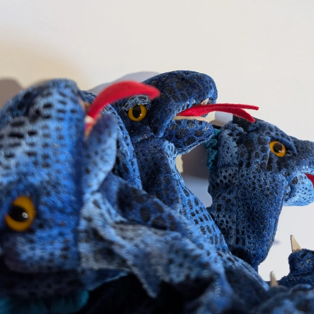 Folkmanis Blue Three Headed Dragon Plush Hand Puppet Wings - Picture 11 of 12